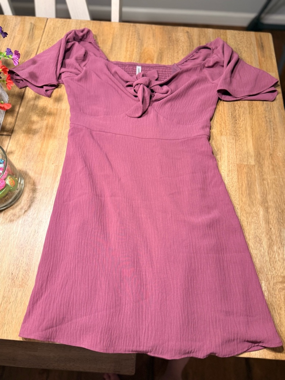 Knot Front Mauve Pink Short Sleeve Dress